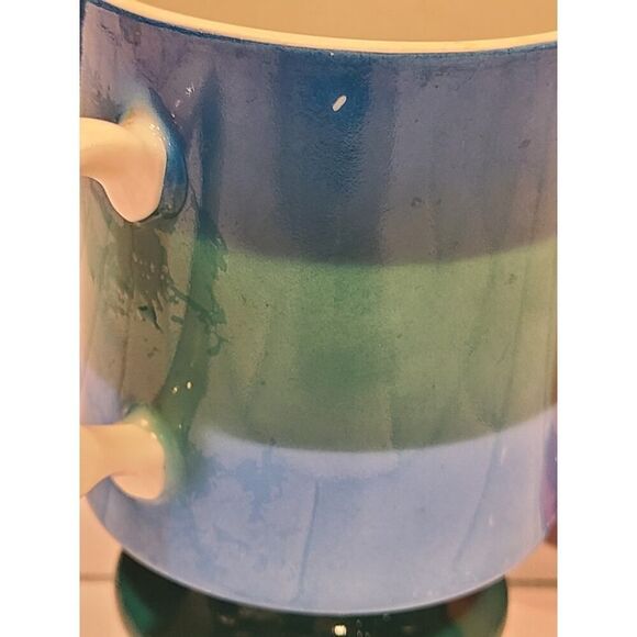 HOLT-HOWARD 1966 Striped Set Of 2 Porcelain Mugs Handles Footed Blue Orange EUC - Picture 12 of 13